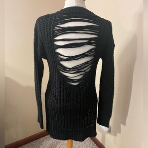 Guess Black Distressed V-Neck Sweater Sz XS